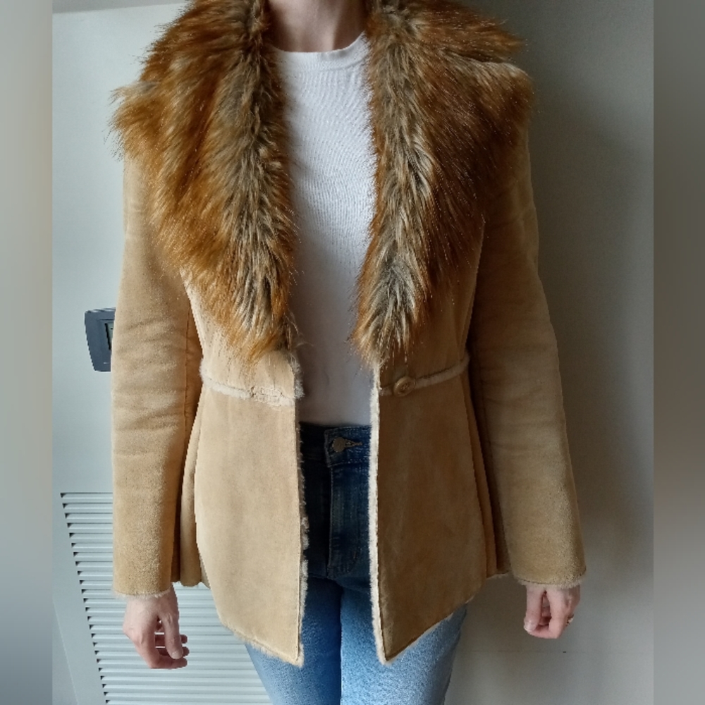 Guess Genuine Suede + Faux Fur Y2K Coat Small